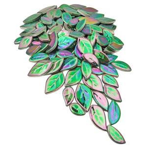 Leaf-Shaped Iridescent Green Ceramic Mosaic Tiles