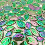 Leaf-Shaped Iridescent Green Ceramic Mosaic Tiles