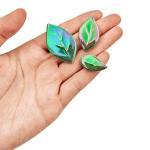 Leaf-Shaped Iridescent Green Ceramic Mosaic Tiles