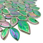 Leaf-Shaped Iridescent Green Ceramic Mosaic Tiles