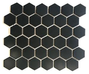 Black Hexagon 2" Matte Porcelain Mosaic Tiles