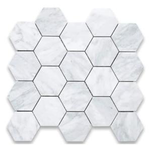 Tenedos Carrara Marble Hexagon Mosaic Tile - 4 Sheets