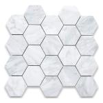 Tenedos Carrara Marble Hexagon Mosaic Tile - 4 Sheets