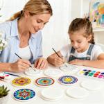 14 PCS Round Ceramic Tiles for Crafts 4x4 inches and self Adhesive Cork mat, unglazed Ceramic Coasters for Crafts ，Use with Alcohol Ink or Acrylic Pouring Make Your Own DIY Coasters