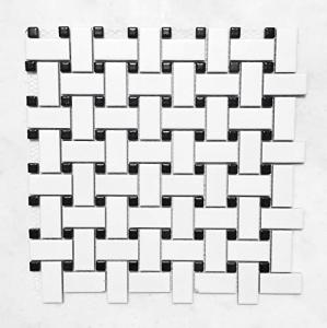 Matte White and Black Basketweave Mosaic Tile