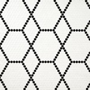 White and Black Hive Pattern Matte Mosaic Tile