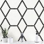 White and Black Hive Pattern Matte Mosaic Tile