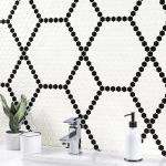 White and Black Hive Pattern Matte Mosaic Tile