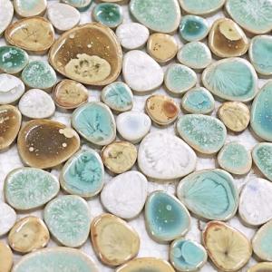 Turquoise Cream Pebble Porcelain Shower Floor Tiles