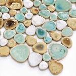 Turquoise Cream Pebble Porcelain Shower Floor Tiles