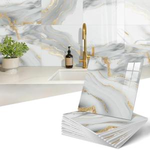 Peel and Stick Marble Shower Floor Tiles - Light Gray Gold