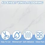 Peel and Stick White Marble Vinyl Floor Tiles
