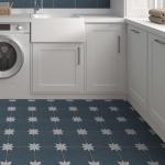 Peel and Stick Blue Flower Shower Floor Tile