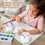 Zopeal 48 Pcs Ceramic Tile for Craft Coaster Includes Square and Round White Tile Unglazed Ceramic Coaster with Cork Backing Pad for DIY Gift(3.94 x 3.94 x 0.24 inches,Square)