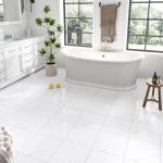 10-Pack Peel and Stick Floor Tiles Vinyl Floor 12 x 12 inch Self Adhesive Waterproof Glossy Flooring Planks DIY for Bathroom, Kitchen, Living Room, RV, Cover 10 Sq. Ft, Polish White Marble