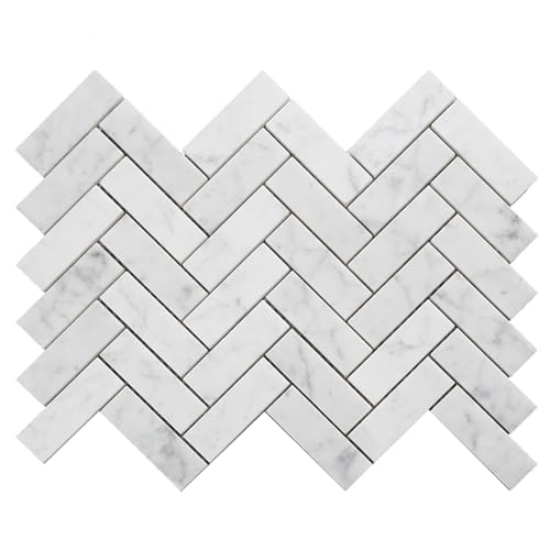 Carrara White Marble Mosaic Herringbone Tile Pack