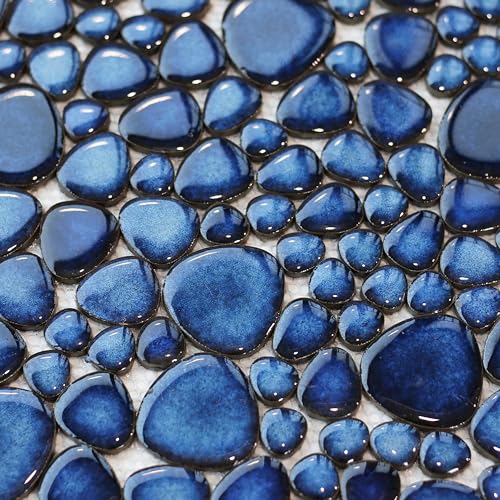 Cobalt Blue Pebble Shower Floor Mosaic Tiles