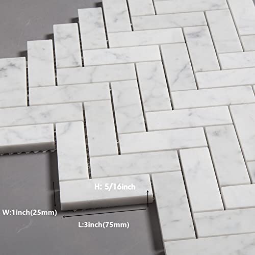 Carrara White Marble Mosaic Herringbone Tile Pack