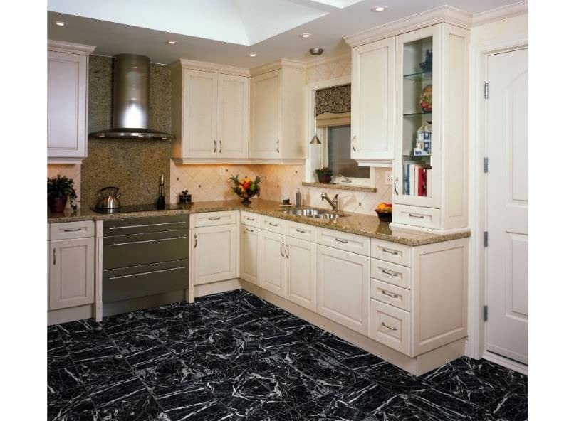 Polished Black Marble Tile with White Veins