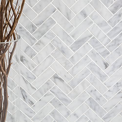 Carrara White Marble Mosaic Herringbone Tile Pack