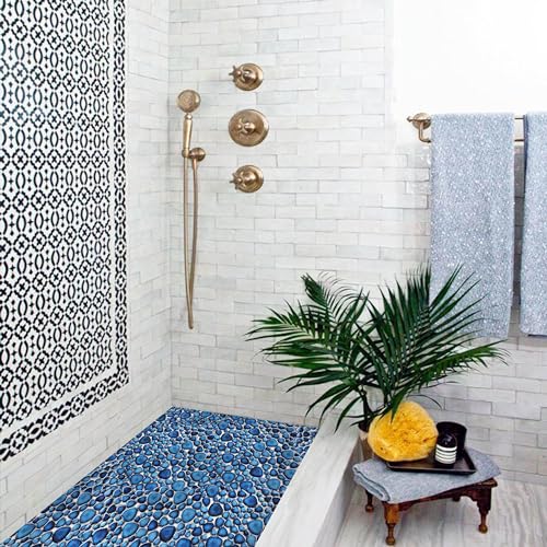 Cobalt Blue Pebble Shower Floor Mosaic Tiles