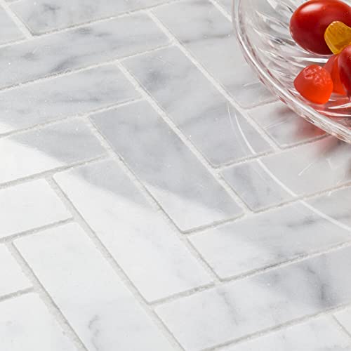 Carrara White Marble Mosaic Herringbone Tile Pack