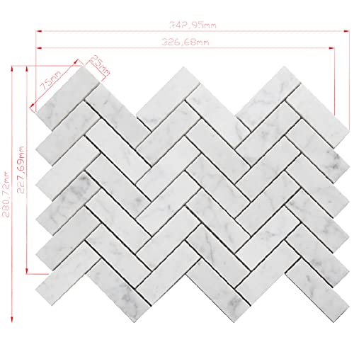 Carrara White Marble Mosaic Herringbone Tile Pack