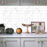 Peel and Stick White Marble Shower Floor Tiles