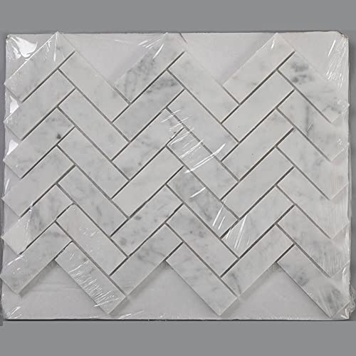 Carrara White Marble Mosaic Herringbone Tile Pack