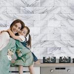 Art3d 102-Piece Peel and Stick Tile Backsplash for Kitchen Bathroom, 3in. × 6in. Stick on Subway Tile White Granite