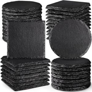36 PCS Glossy Black Slate Coasters for Laser Engraving, MAPRIAL 2026 Upgrade 4 Inch 18 PCS Square, 18P Round Stone Drinks Coaster Bulk, Laser Blanks Material for Engraver, DIY, Gifts, Wedding