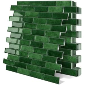 Tiwoos Thick Green Peel and Stick Tile Backsplash 12"x12" Self Adhesive Wall Marble Tiles for Kitchen (10-Sheet,Green)