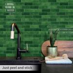 Tiwoos Thick Green Peel and Stick Tile Backsplash 12"x12" Self Adhesive Wall Marble Tiles for Kitchen (10-Sheet,Green)