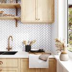 Wallercity Brick White Peel and Stick Backsplash Tile Stickers for Kitchen Marble Wall Tiles 12''x12'' Herringbone Vinyl Self Adhesive Subway Tiles for Backsplashes Waterproof Stick on Tile 10-Sheets