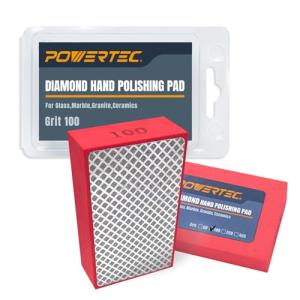 POWERTEC Diamond Hand Polishing Pads 100 Grits 2Pack, Diamond Sanding Block for Polishing and Grinding Porcelain, Ceramic Tile, Glass, Granite, Stone, Wood & Metal (71905-P2)