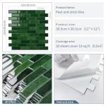 Tiwoos Thick Green Peel and Stick Tile Backsplash 12"x12" Self Adhesive Wall Marble Tiles for Kitchen (10-Sheet,Green)