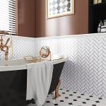 Wallercity Brick White Peel and Stick Backsplash Tile Stickers for Kitchen Marble Wall Tiles 12''x12'' Herringbone Vinyl Self Adhesive Subway Tiles for Backsplashes Waterproof Stick on Tile 10-Sheets