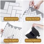 Wallercity Brick White Peel and Stick Backsplash Tile Stickers for Kitchen Marble Wall Tiles 12''x12'' Herringbone Vinyl Self Adhesive Subway Tiles for Backsplashes Waterproof Stick on Tile 10-Sheets
