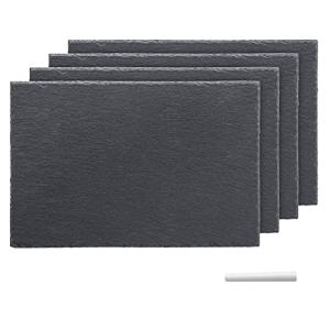 Navaris Natural Slate Serving Plates - Set of 4 Place Mat Serving Trays - Medium Rectangular Stone Table Mat Serving Platter Tiles - 11.8" x 7.8"
