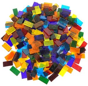 Lanyani 1.1-Pound Rectangle Transparent Glass Mosaic Tiles, Cathedral Stained Glass Sheets Pieces for Crafts, Assorted Colors