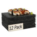 DASSNANE 12 Pack 9inch*6inch Natural Slate Cheese Board Sushi Placemat Stone Charcuterie Platter Food Contact Safe Stone Slate Tiles for Laser Engraving,Suitable for Party, Gift, Fruit, Meat, Wedding