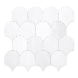 SUNWINGS 10-Sheet Fish Scale Peel and Stick Backsplash Tile, 11.4'' x 10.9" Stone Composite Scallop Handmade Looks Self-Adhesive Wall Tiles for Kitchen Bathroom, White Mixed