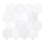 SUNWINGS 10-Sheet Fish Scale Peel and Stick Backsplash Tile, 11.4'' x 10.9" Stone Composite Scallop Handmade Looks Self-Adhesive Wall Tiles for Kitchen Bathroom, White Mixed