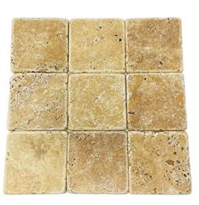 Tenedos 4"x4" Yellow Travertine Tumbled Tile for Floor, Wall, Kitchen Backsplash & Bathroom – Rustic Natural Stone Look (Box Covers 5 Sq. Ft.)