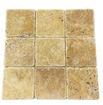 Tenedos 4"x4" Yellow Travertine Tumbled Tile for Floor, Wall, Kitchen Backsplash & Bathroom – Rustic Natural Stone Look (Box Covers 5 Sq. Ft.)