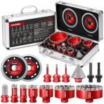 DAYDOOR Diamond Hole Saw Kit, 15-Piece Tile Hole Saw Kit 1/4" 5/16" 4/5" 1" 1-3/8" 2" 3" 4",Vacuum Brazed Core Drill Bits for Porcelain Tile, Granite, Marble, Stone(Red)