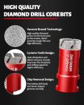 DAYDOOR Diamond Hole Saw Kit, 15-Piece Tile Hole Saw Kit 1/4" 5/16" 4/5" 1" 1-3/8" 2" 3" 4",Vacuum Brazed Core Drill Bits for Porcelain Tile, Granite, Marble, Stone(Red)