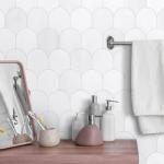 SUNWINGS 10-Sheet Fish Scale Peel and Stick Backsplash Tile, 11.4'' x 10.9" Stone Composite Scallop Handmade Looks Self-Adhesive Wall Tiles for Kitchen Bathroom, White Mixed