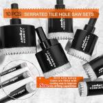 ASNOMY 10PCS Diamond Hole Saw Set, 1/4"-2" Inch Serrated Brazing Tile Hole Saw Diamond Core Drill Bits Set with EVA Mold Hole Saw Guide Jig for Porcelain Tile Glass Ceramic Stone Granite Marble