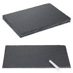 Navaris Natural Slate Serving Plates - Set of 4 Place Mat Serving Trays - Medium Rectangular Stone Table Mat Serving Platter Tiles - 11.8" x 7.8"